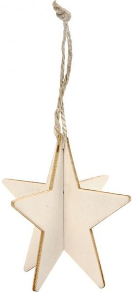 Wood - 3D oppheng - Stjerne - 7,5 x 7,5 cm