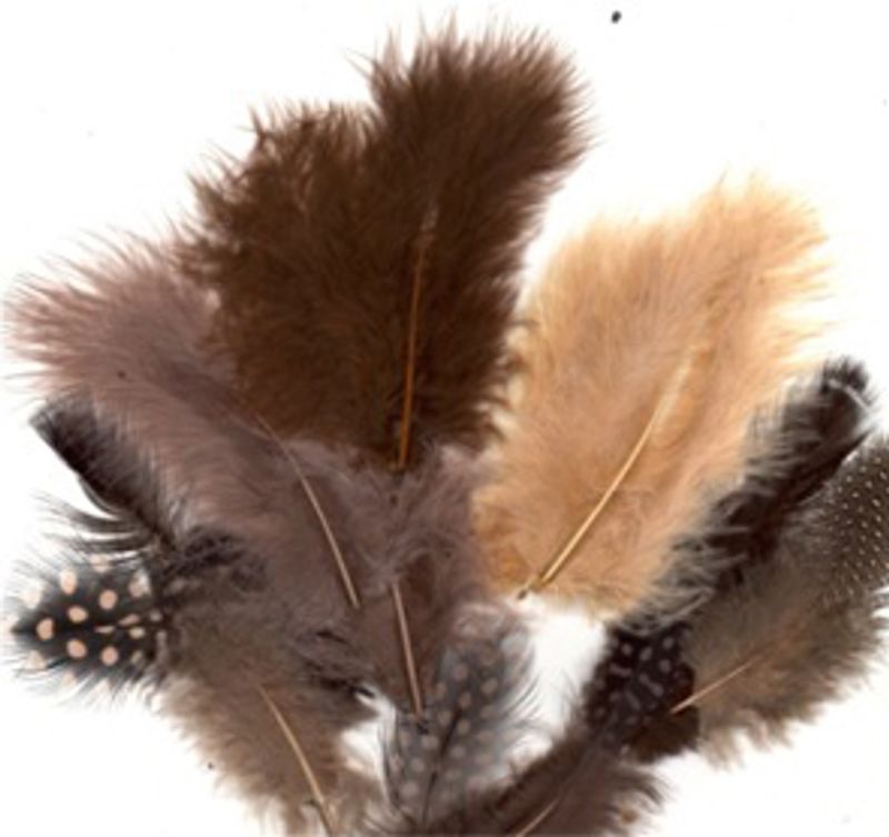 Fjær - Marabou og Guinea mix - 18 stk - Brun