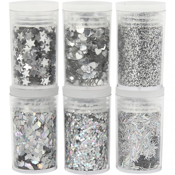 Hovedbilde Creotime - Glitter og paljetter - 6pk - Sølv