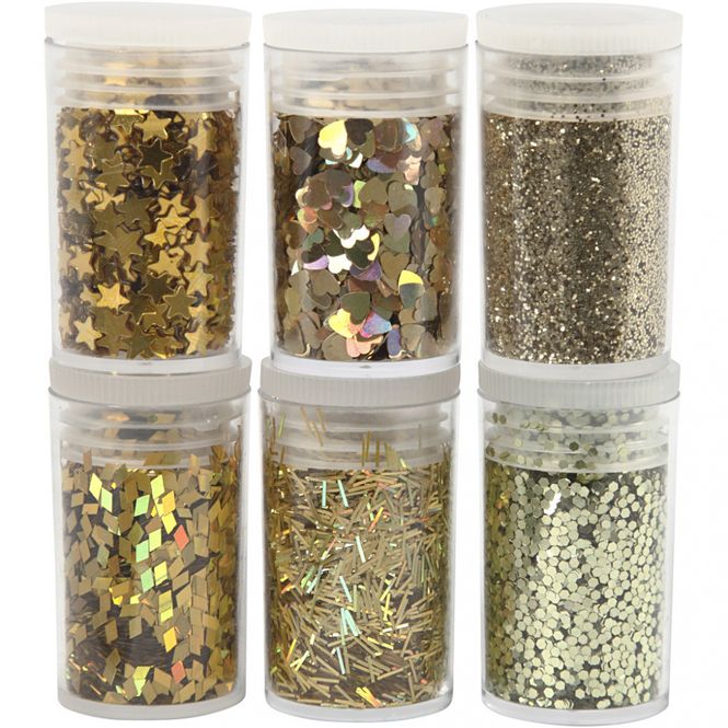 Hovedbilde Creotime - Glitter og paljetter - 6pk - Gull