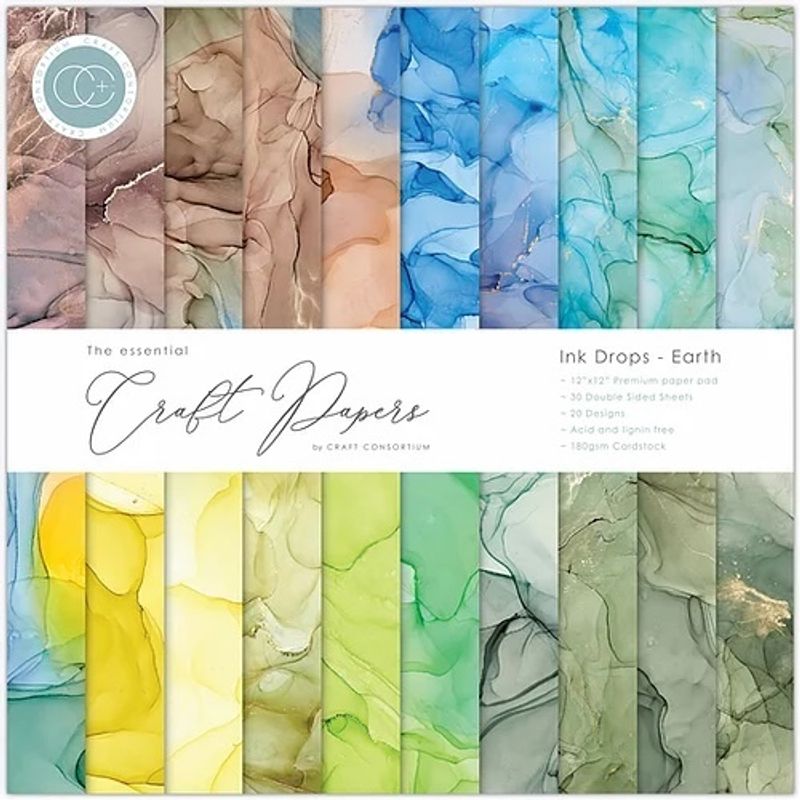 Craft Consortium - 12x12 Essential Paper Pad - Ink Drops Earth