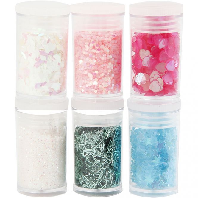Hovedbilde Creotime - Glitter og paljetter - 6pk - Hvit, rosa og blå