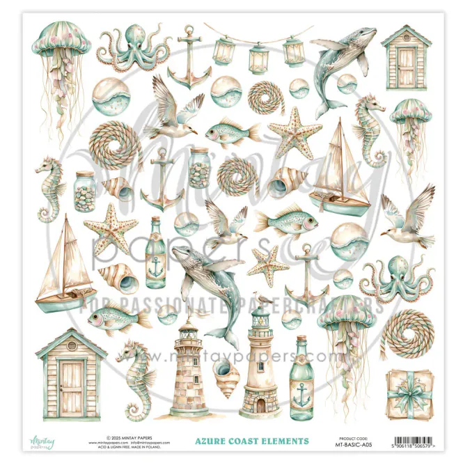 Hovedbilde Mintay - 12x12 - Basic Elements - A05 - Azure Coast - Fussy Cut Sheet