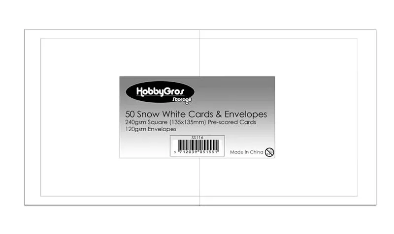 HobbyGros - Cards & Envelopes - 13,5x13,5cm - Snow White - 50pk