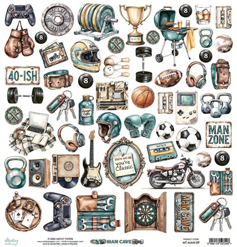 Mintay - MAN - 12x12 - Man Cave - 09 Die-Cut sheet