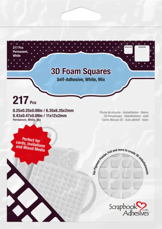 Scrapbook Adhesives - 3D Foam Squares - Mix size - h: 2mm - White