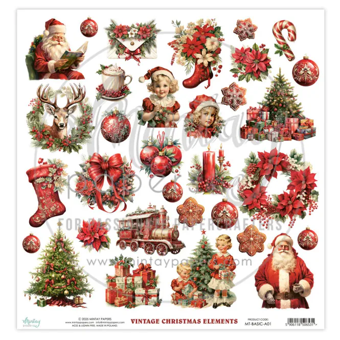 Hovedbilde Mintay - 12x12 - Basic Elements - A01 - Vintage Christmas - Fussy Cut Sheet