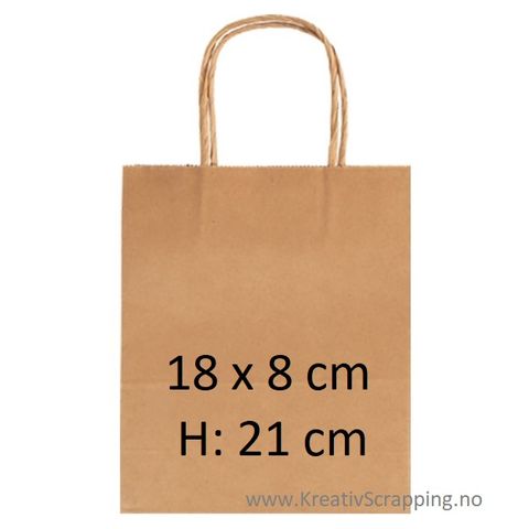 Hovedbilde Papirpose med hank - 18 x 8 cm - H: 21 cm - Kraft / Naturfarget - 1 stk