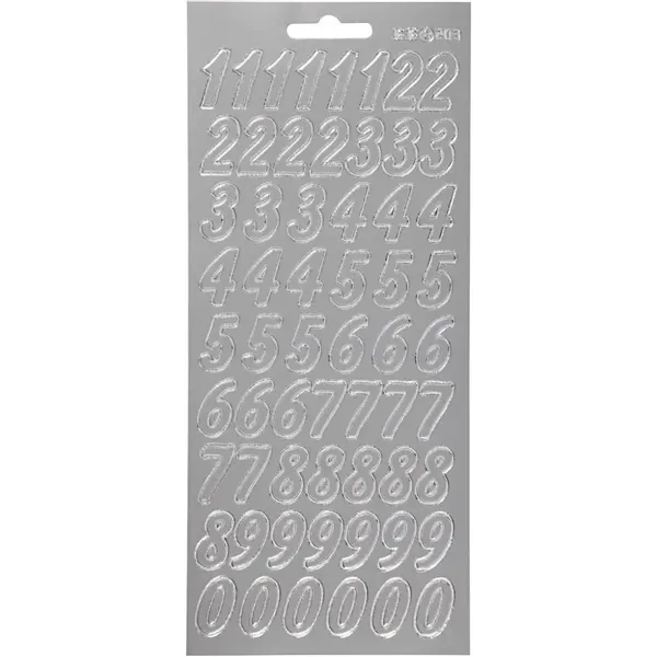Creotime - Outline stickers - 170219 - Tall 0-9 - Sølv