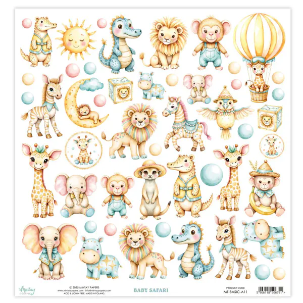 Mintay - 12x12 - Basic Elements - A11 - Baby Safari - Fussy Cut Sheet