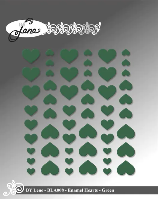 Hovedbilde By Lene - BLA008 - Enamel Hearts - Green - 54 stk