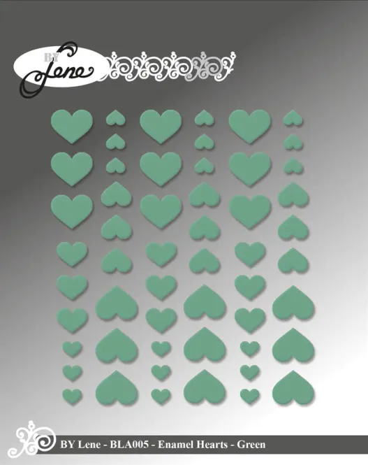 Hovedbilde By Lene - BLA005 - Enamel Hearts - Light Green - 54 stk