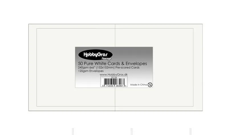 HobbyGros - Cards & Envelopes - 6x6 / 15,2x15,2cm - Pure White - 50pk