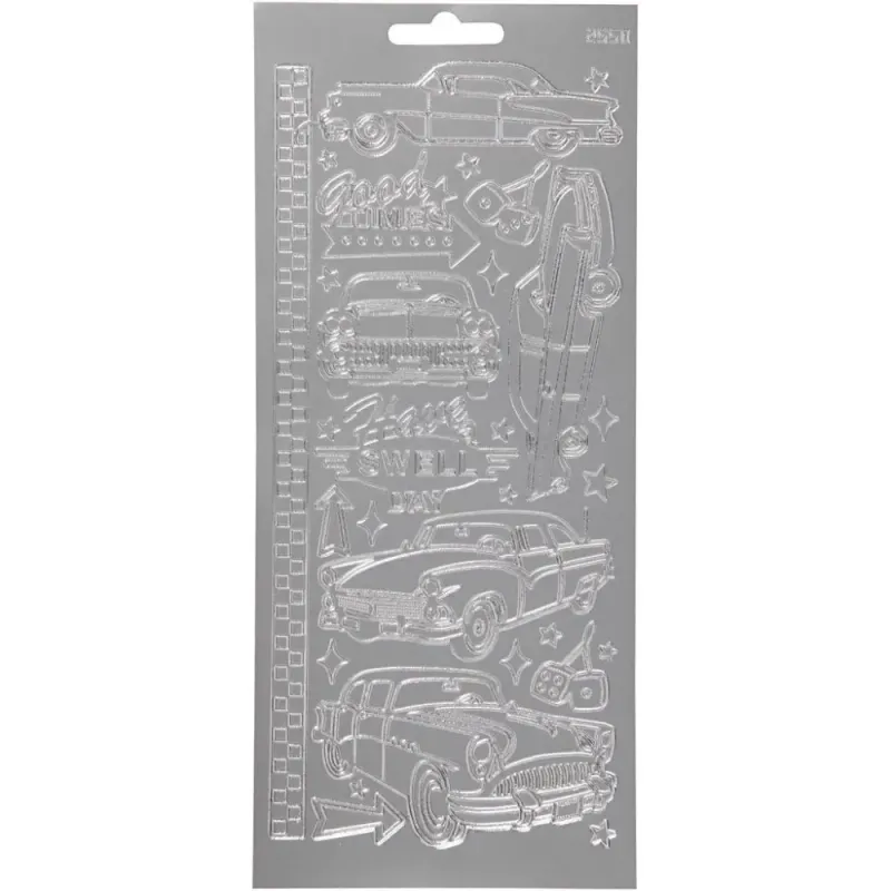 Creotime - Outline stickers - 170241 - Biler - Sølv