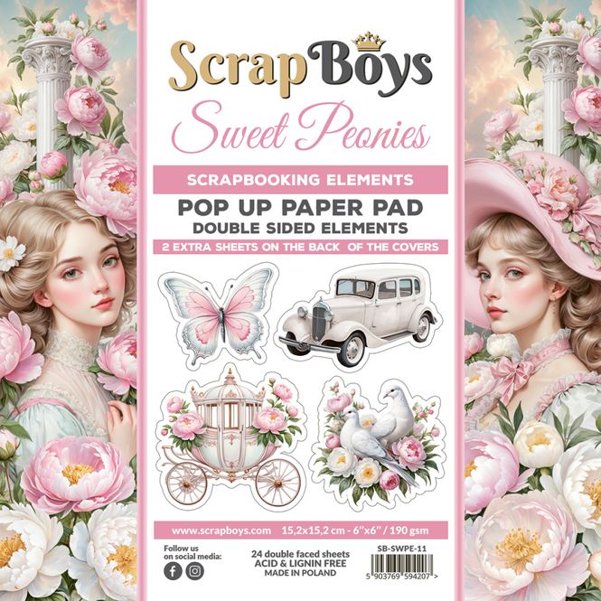 Hovedbilde ScrapBoys - Sweet Peonies - 6x6 - Pop up Paper pad