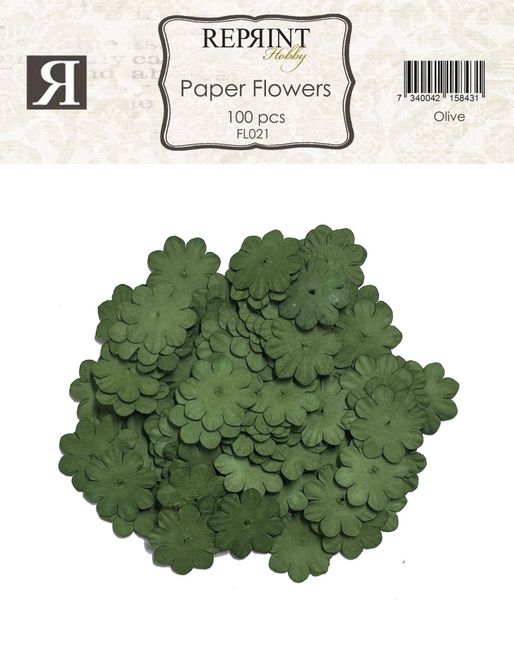 Hovedbilde Reprint - FL021 - Mini Paper Flowers - 20mm - Olive - 100stk