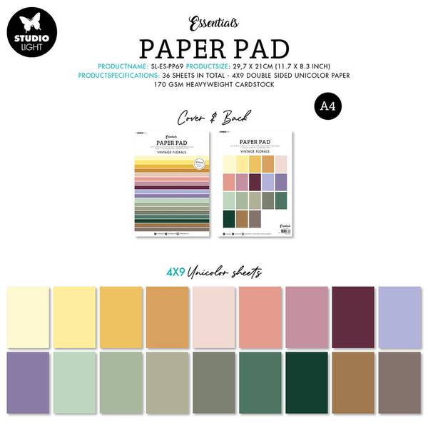 Studio Light - PP69 - Paper Pad A4 - Vintage Florals